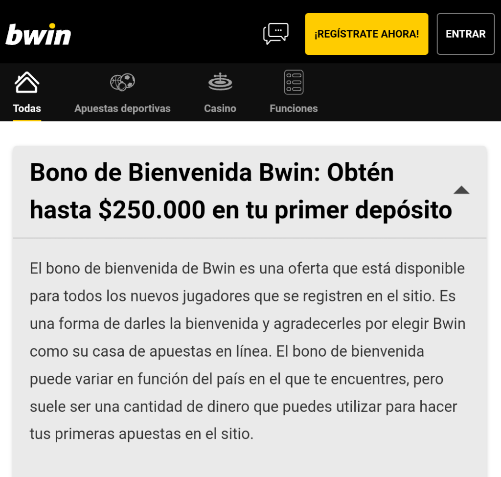 Bono bienvenida Bwin