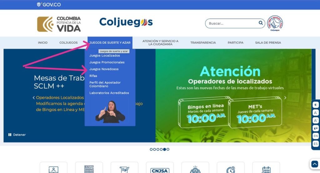 Página oficial de Coljuegos