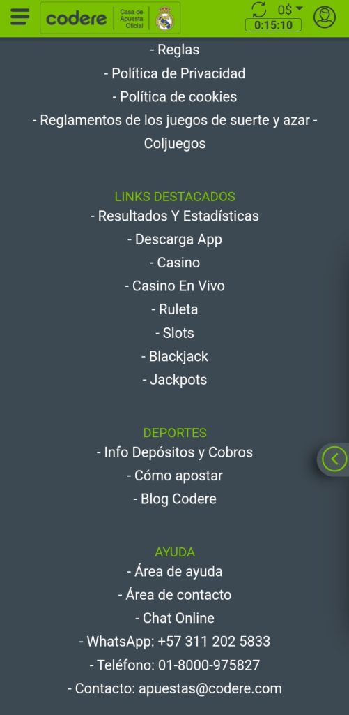 Canales de ayuda Codere App