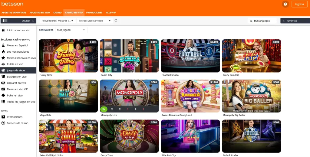 Los juegos de show, Betsson