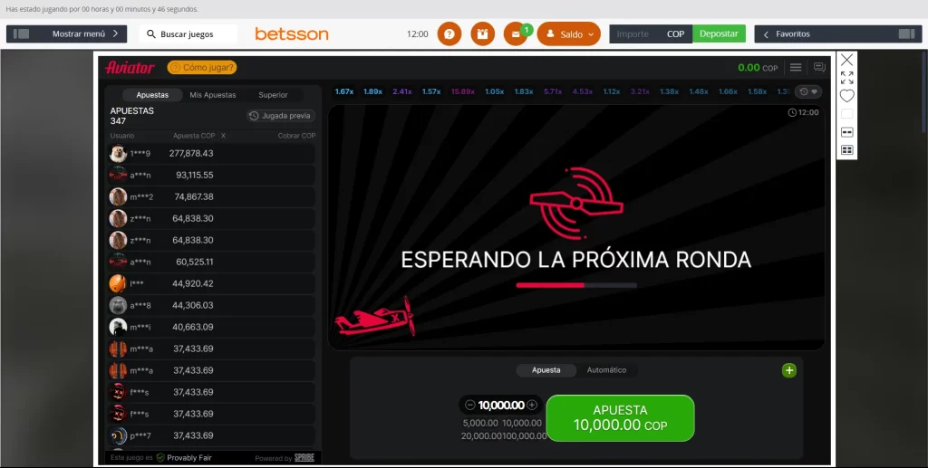 Esperando ronda Aviator, Betsson