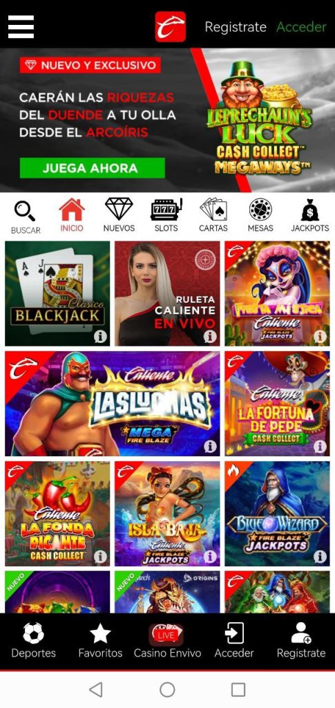 Inicio. Casino Caliente app