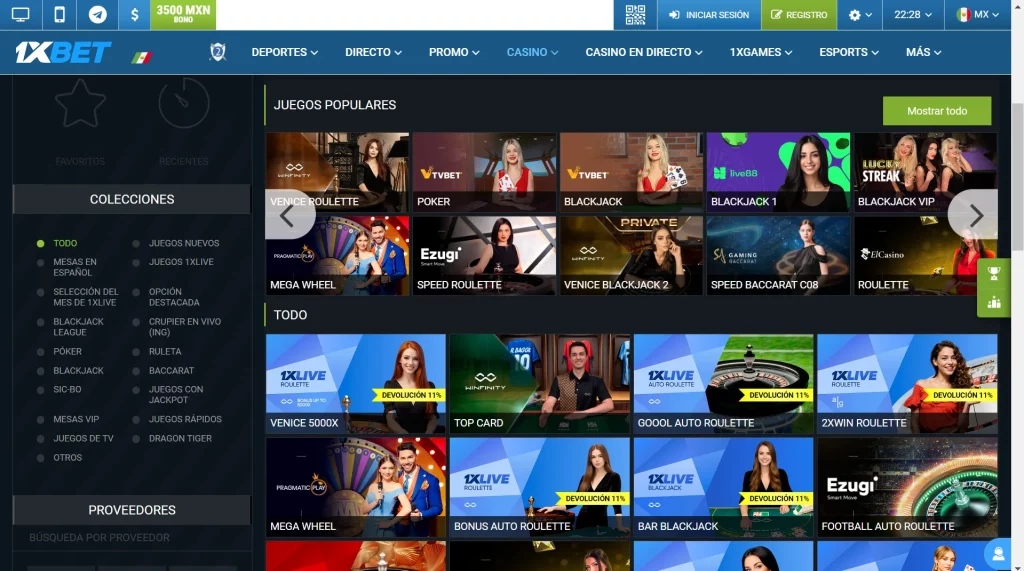 Casino en directo, 1xBet