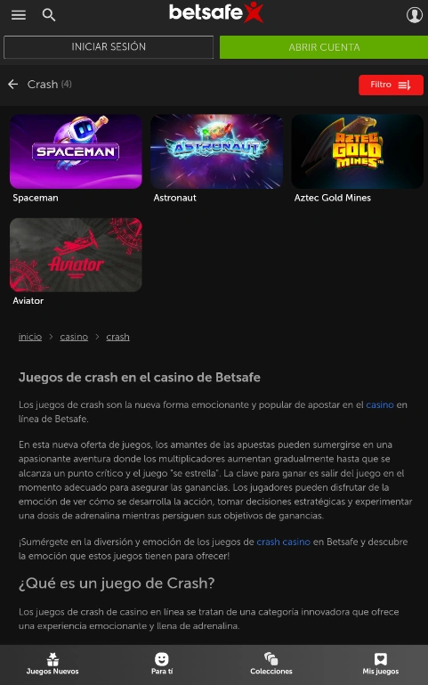 Selección de juegos crash