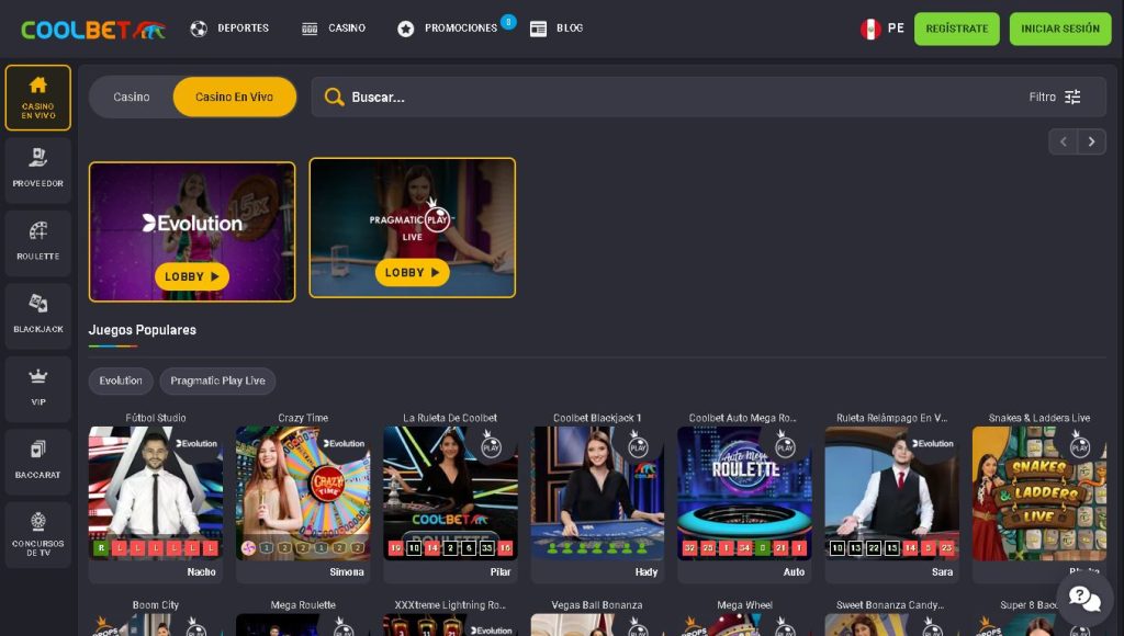 Sección de juegos en vivo, Coolbet