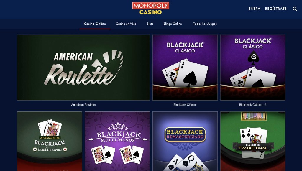 Página inicial de Monopoly Casino