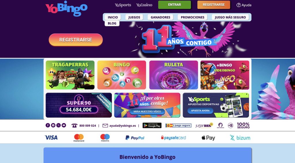 Página inicial del casino YoBingo
