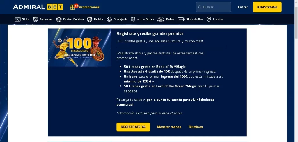 Paquete de bienvenida de promociones de Admiralbet