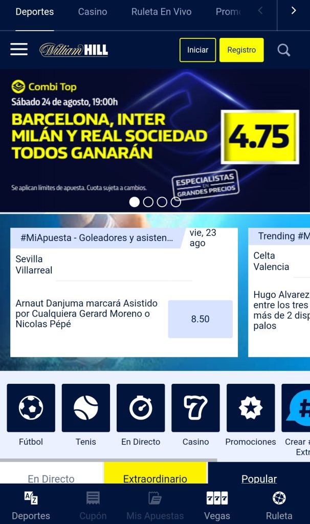 Versión móvil, William Hill