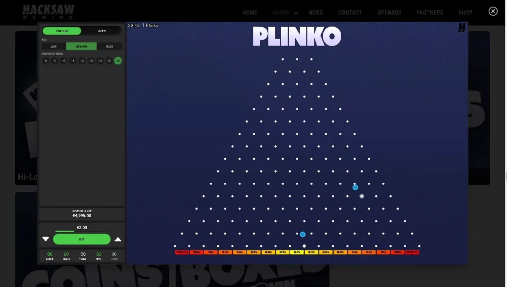 Plinko Demo, Hacksaw Gaming