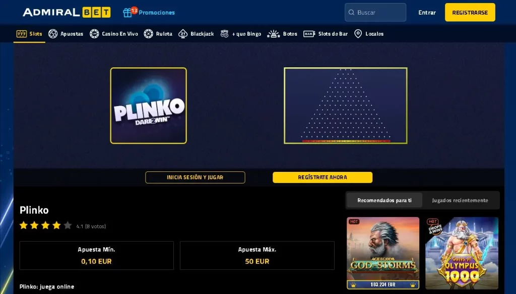 Página de Plinko, Admiralbet