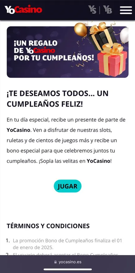 Un regalo por tu cumpleaños, YoCasino